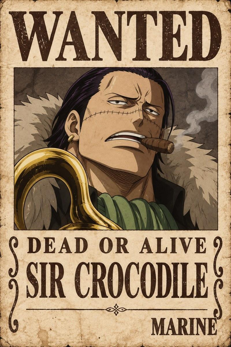 One Piece Sir Crocodile Wanted Poster Art - Small Wood Print