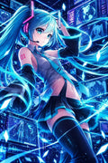 Hatsune Miku Cyberpunk Digital World Art - Small Wood Print