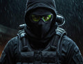 Tactical Operative in Hood and Green Goggles - Small Poster Print