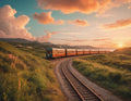 Coastal Train Journey at Sunset - Medium Wood Print