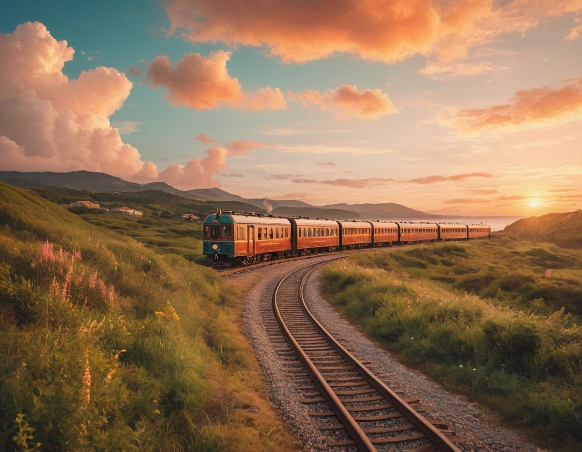 Coastal Train Journey at Sunset - Medium Wood Print