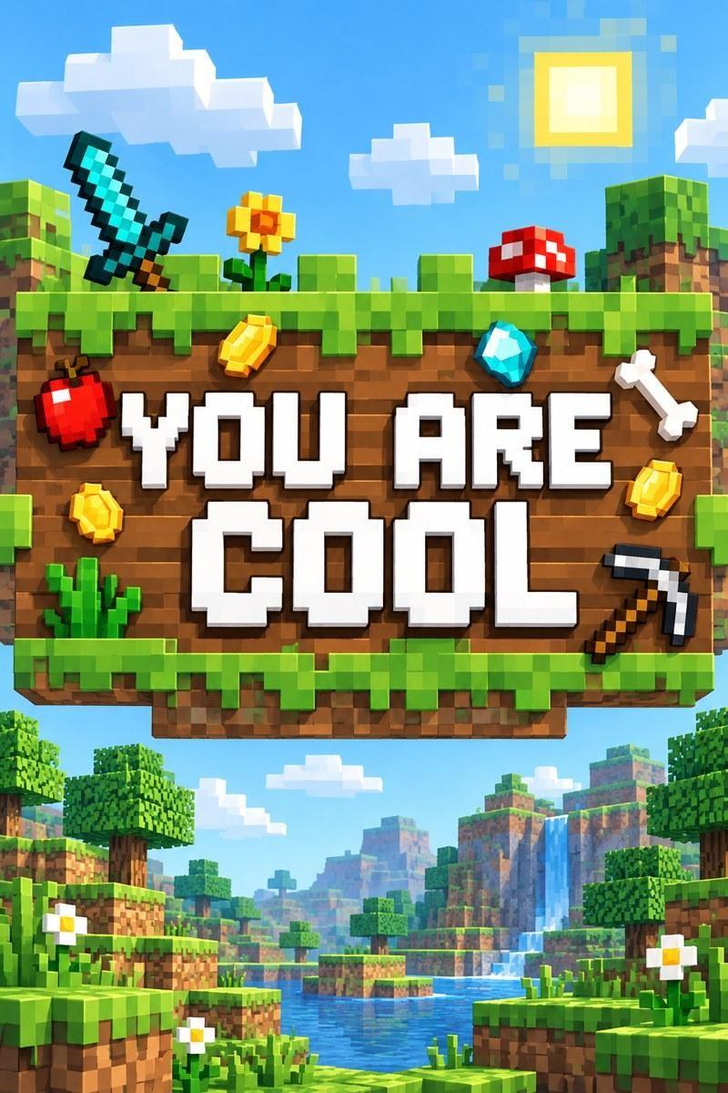 Minecraft Style You Are Cool Text Artwork - Small Wood Print
