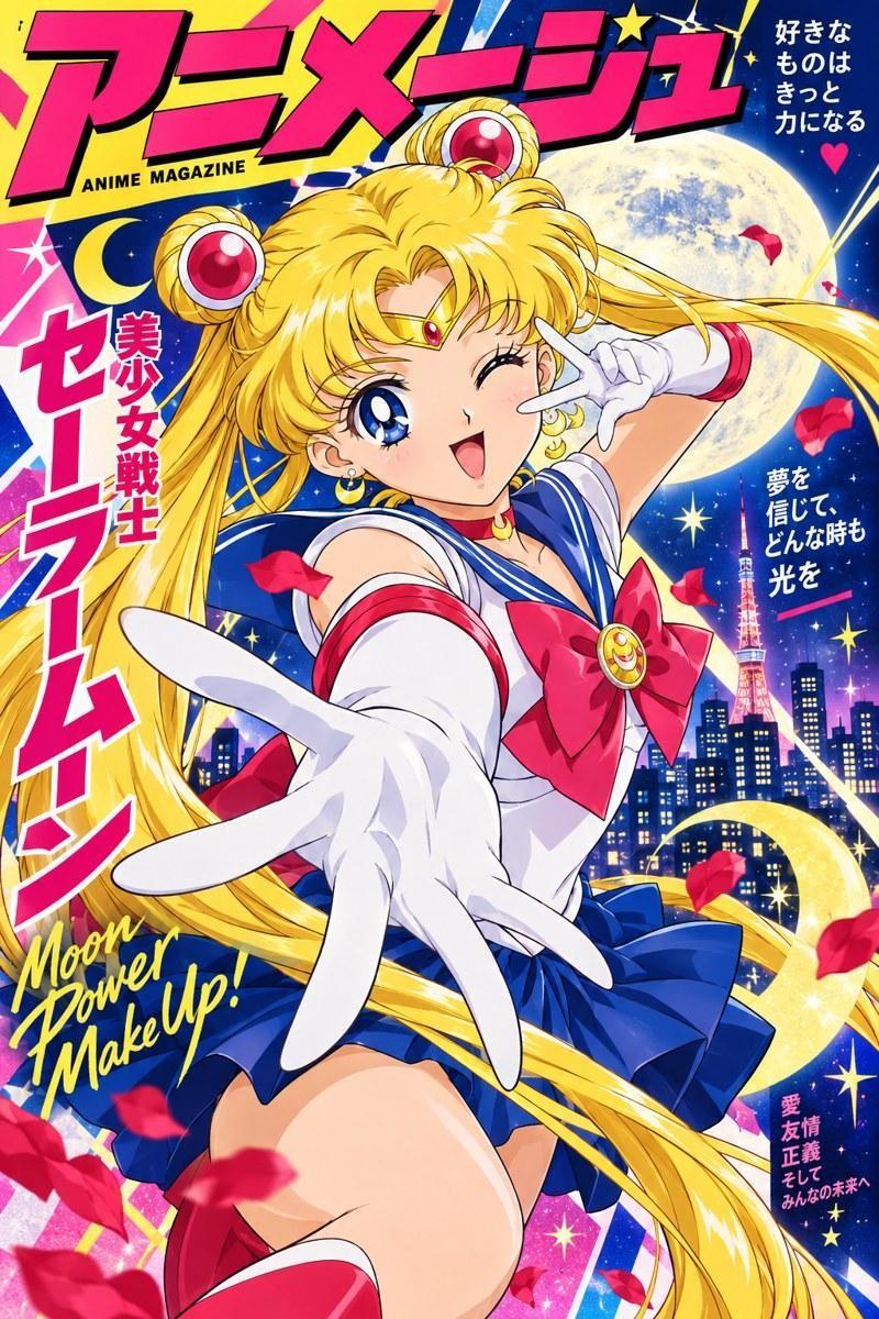 Sailor Moon Anime Magazine Cover Illustration - Small Wood Print