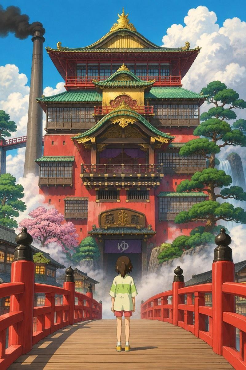 Spirited Away Bathhouse Art Print - Small Wood Print