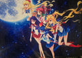 Sailor Moon characters against a starry background - Small Poster Print