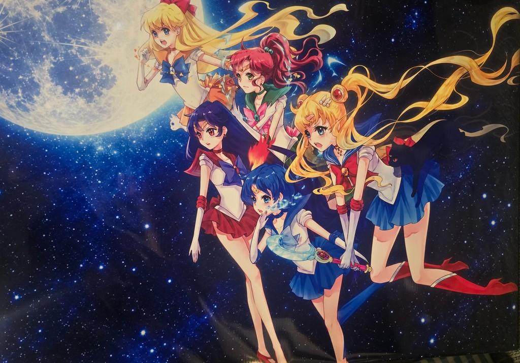 Sailor Moon characters against a starry background - Small Poster Print
