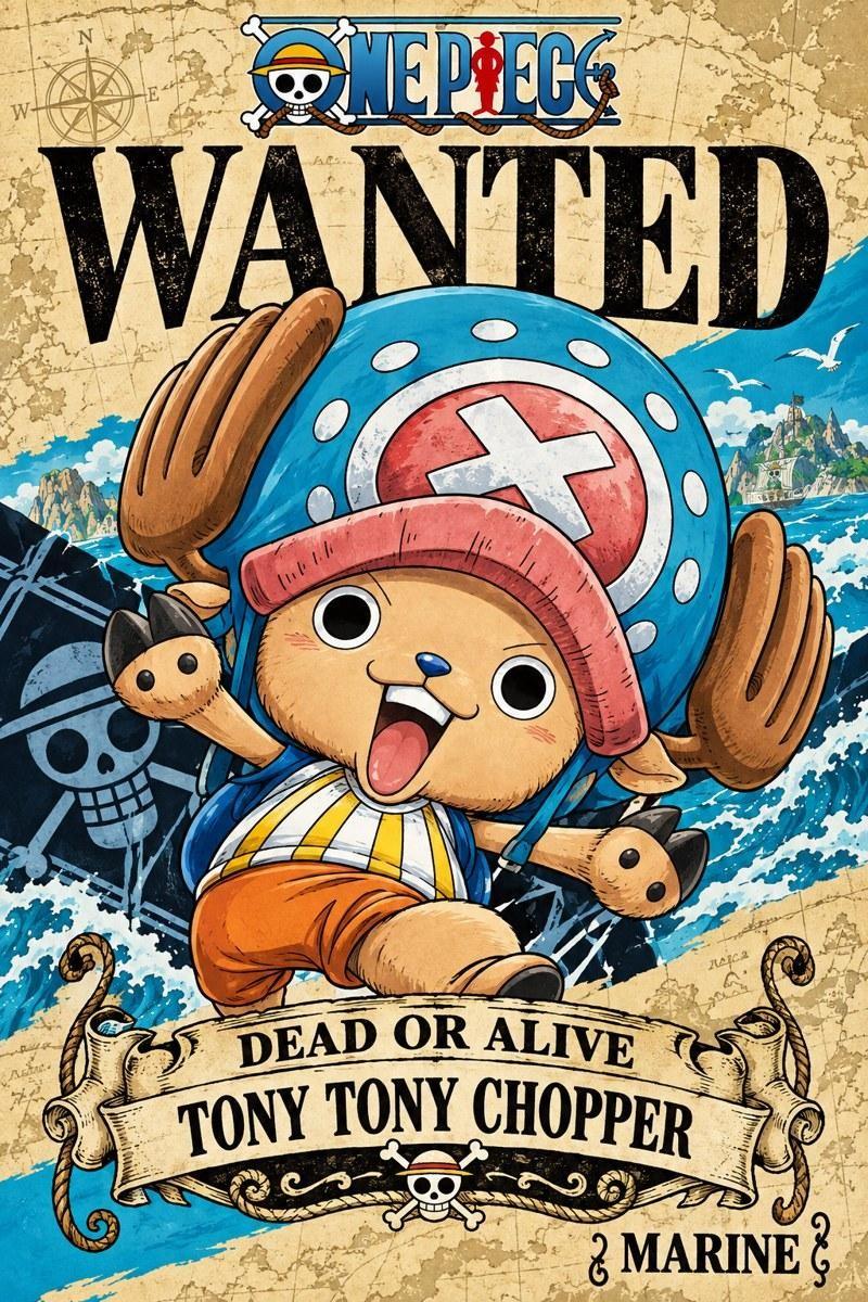 One Piece Tony Tony Chopper Wanted Poster Art - Small Wood Print