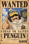 One Piece Penguin Wanted Poster Art Print - Small Wood Print
