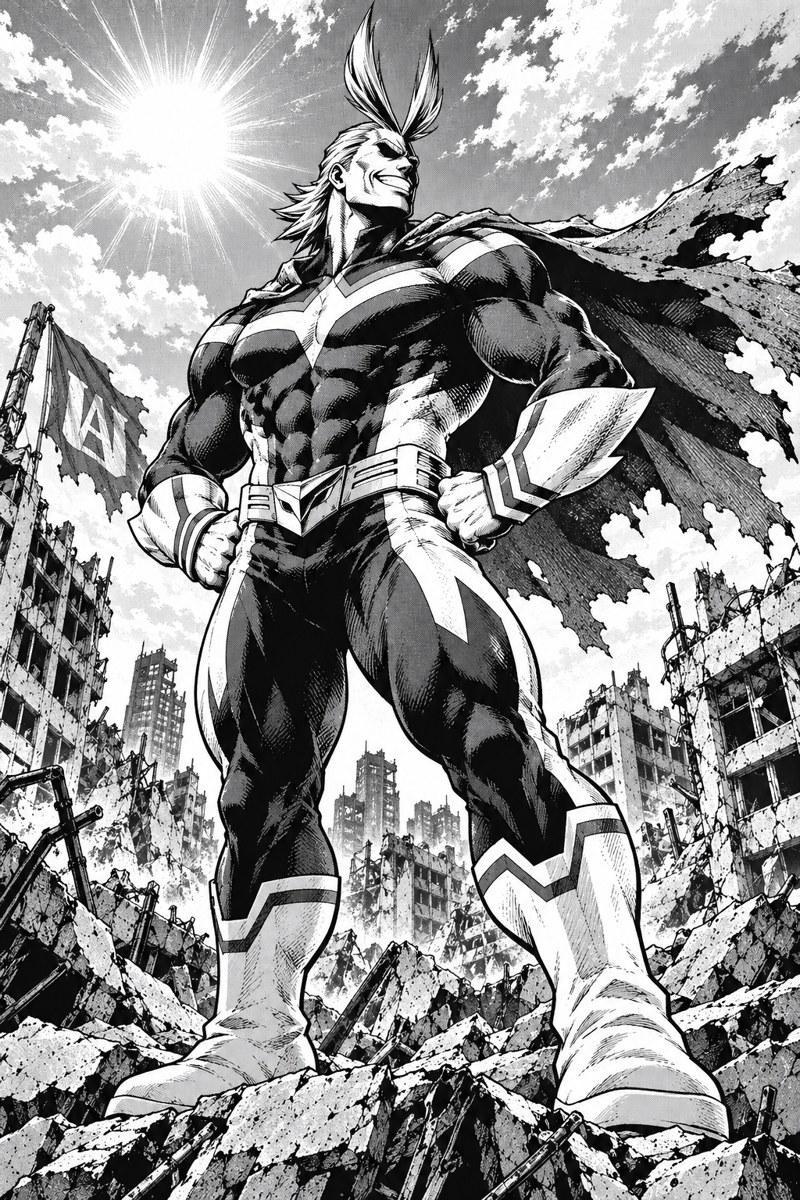 All Might My Hero Academia Manga Illustration - Small Wood Print