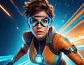Futuristic Speed Heroine Digital Illustration - Small Poster Print